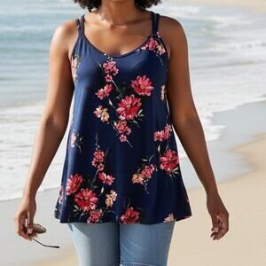 Blue Tropical Floral Print Flowy Cami Tank Top By Papermoon Women's Size 1X NWT